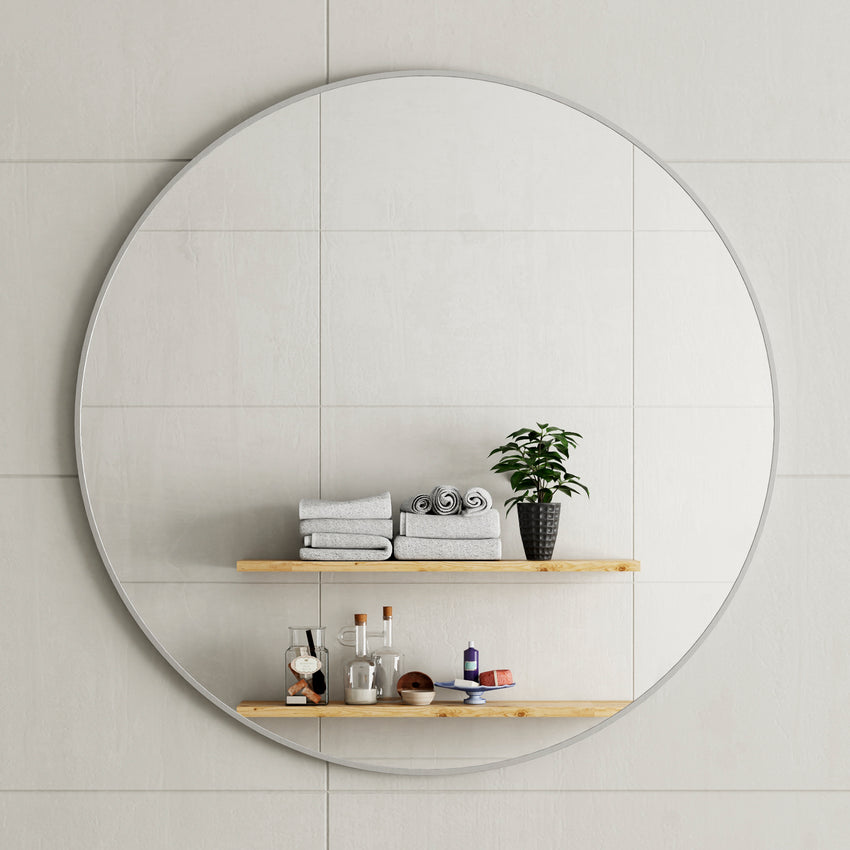 *Clearance* Circa Round 1000mm Framed Mirror, Brushed Nickel Frame