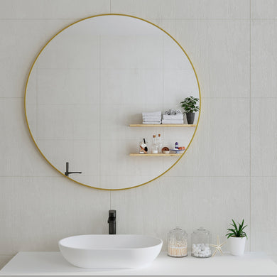 *Clearance* Circa Round 1000mm Framed Mirror, Brushed Brass (Gold) Frame
