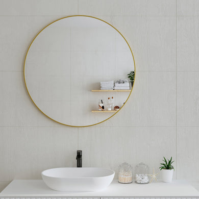 *Clearance* Circa Round 900mm Framed Mirror, Brushed Brass (Gold) Frame