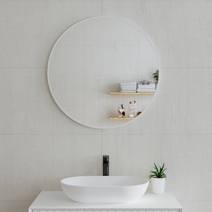 Circa Round 750mm Framed Mirror, Matte White Frame