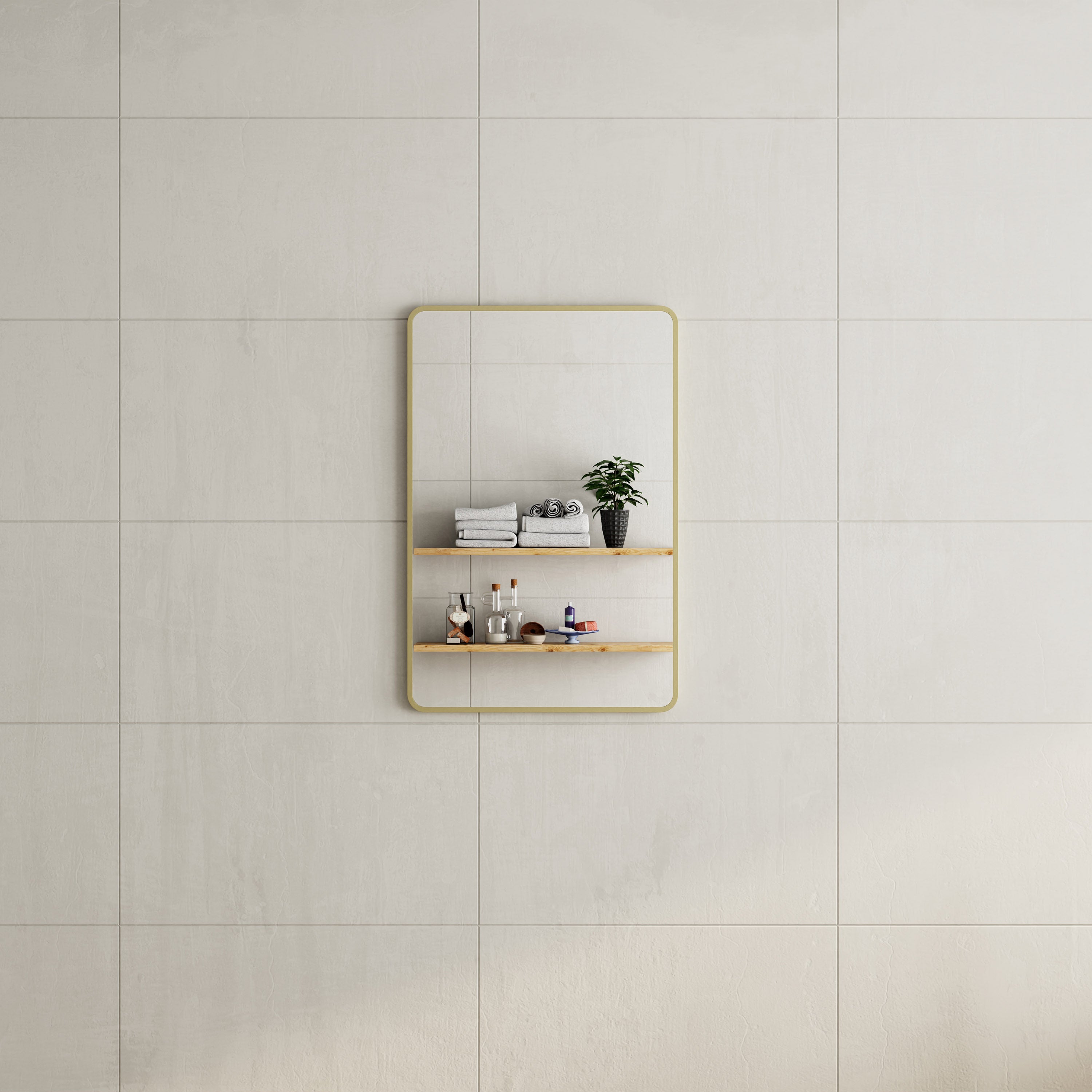 Retti Rectangular 600mm x 900mm Mirror with Brushed Brass (Gold) Frame