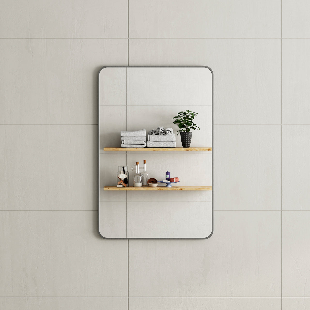 Retti Rectangular 600mm x 900mm Framed Mirror with Brushed Gunmetal Frame