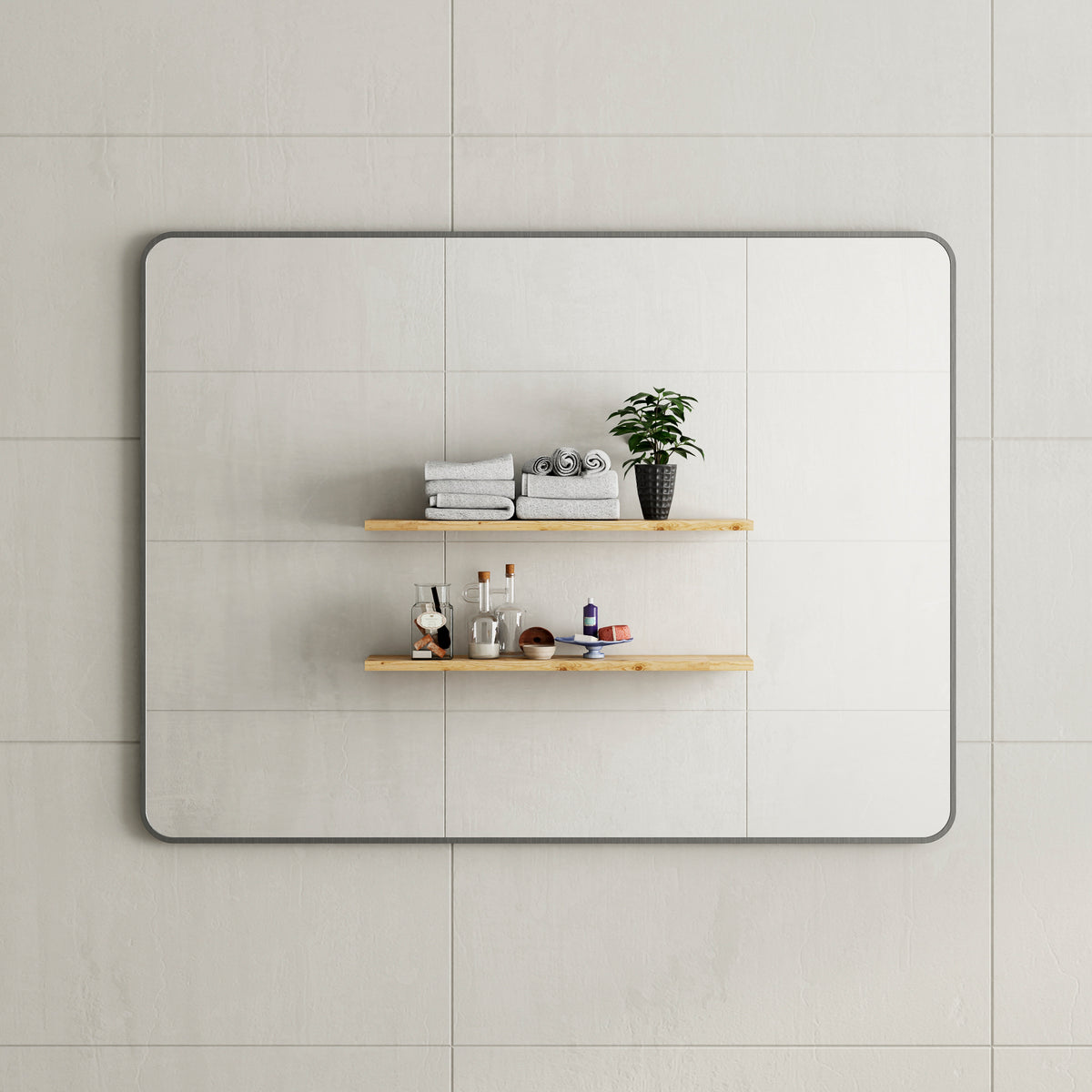 Retti Rectangular 1200mm x 900mm Framed Mirror with Brushed Gunmetal Frame