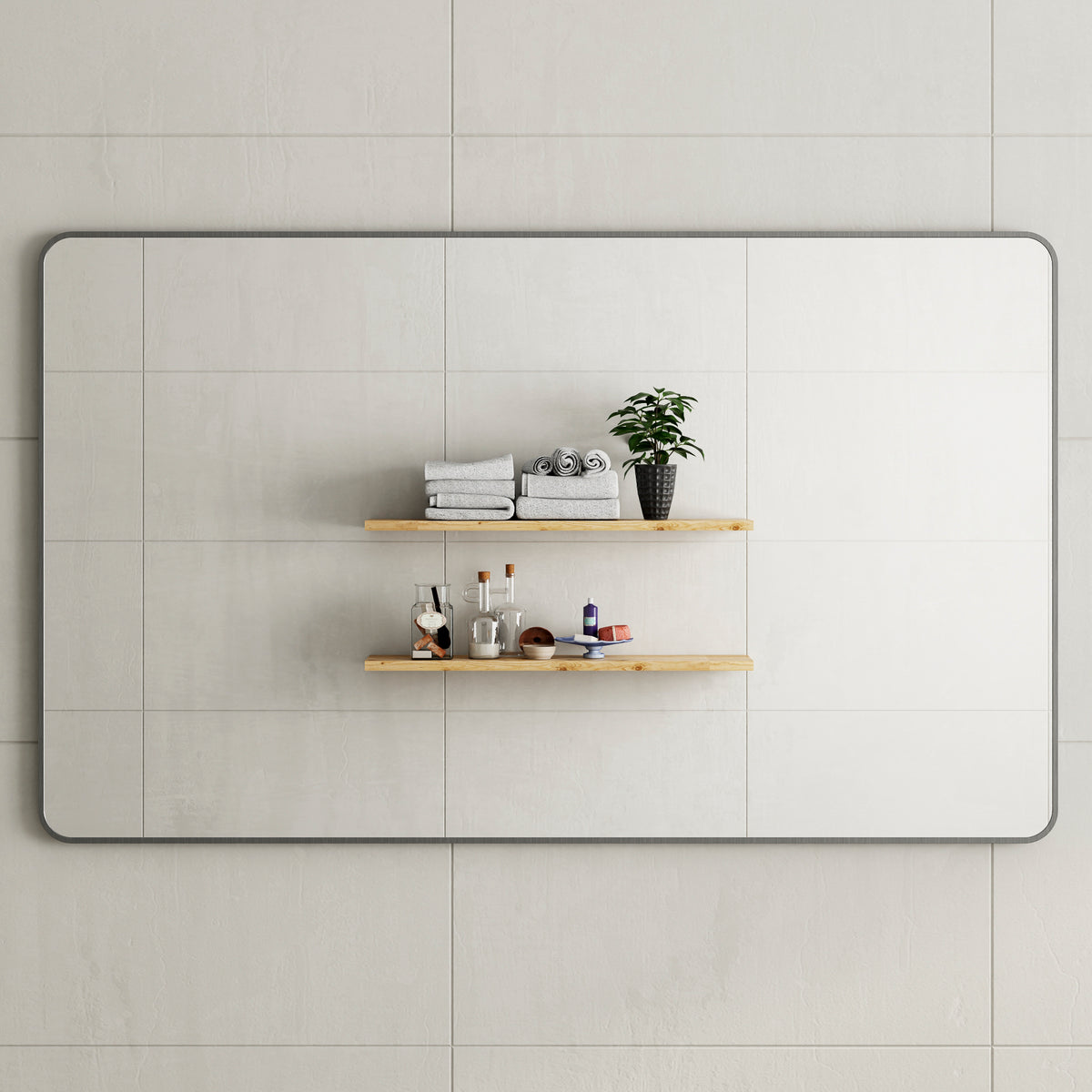 Retti Rectangular 1500mm x 900mm Framed Mirror with Brushed Gunmetal Frame