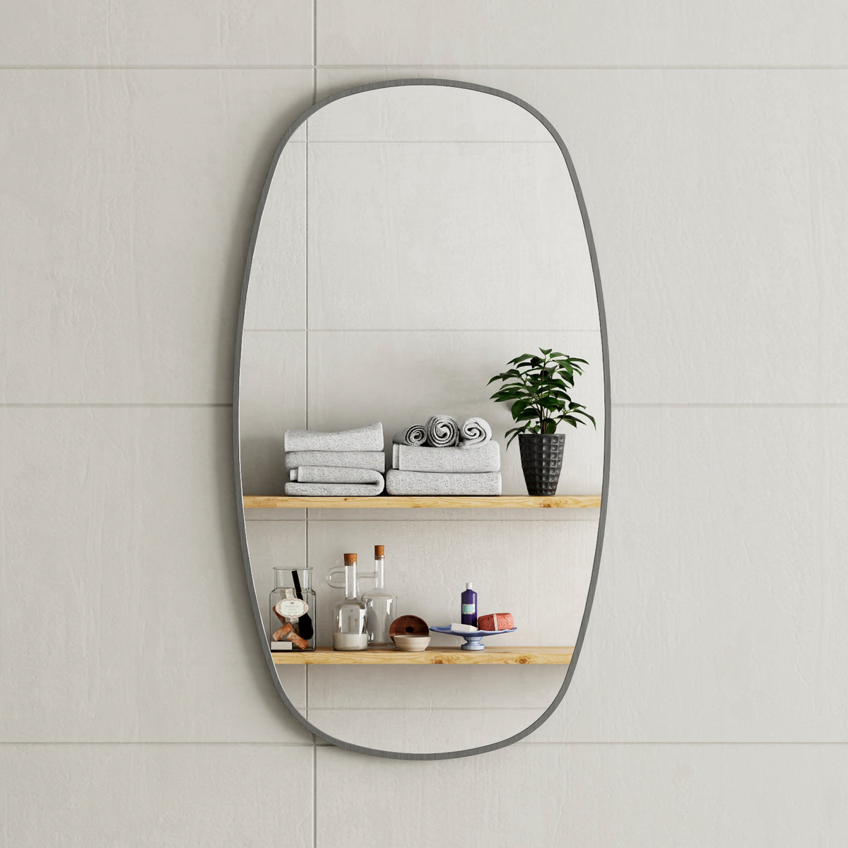 Riri Oblong 500mm x 900mm Framed Mirror with Brushed Gunmetal Frame *Clearance Stock*