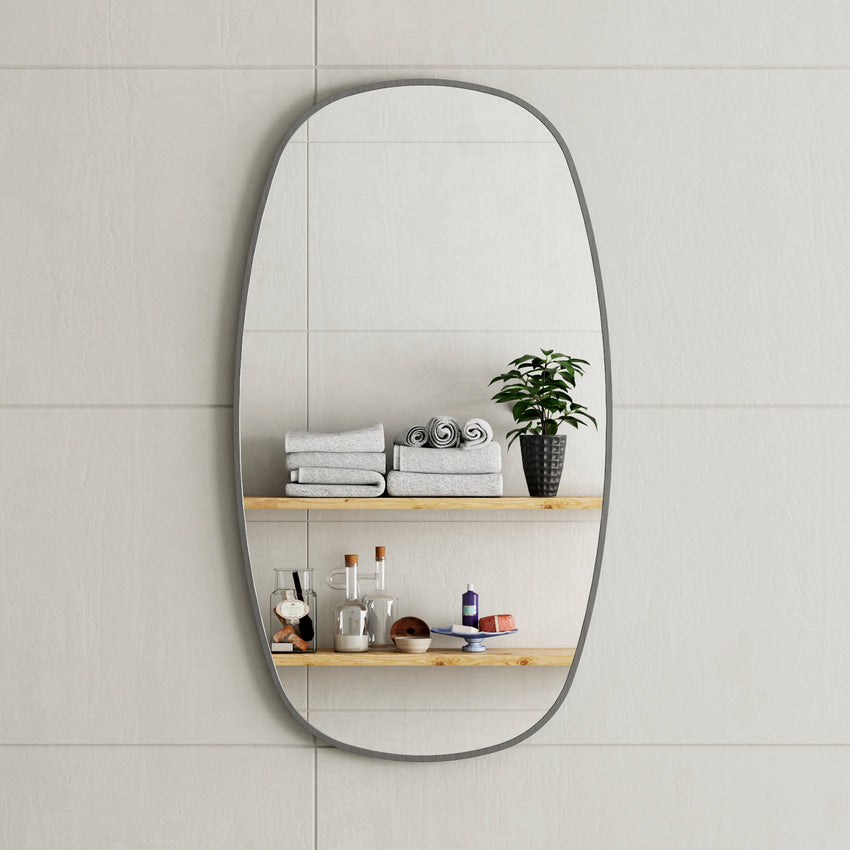 *Clearance* Riri Oblong 500mm x 900mm Framed Mirror, Brushed Gunmetal Frame