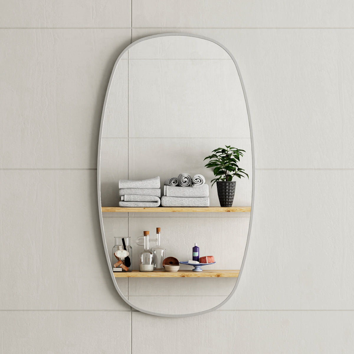 Riri Oblong 500mm x 900mm Framed Mirror with Brushed Nickel Frame *Clearance Stock*