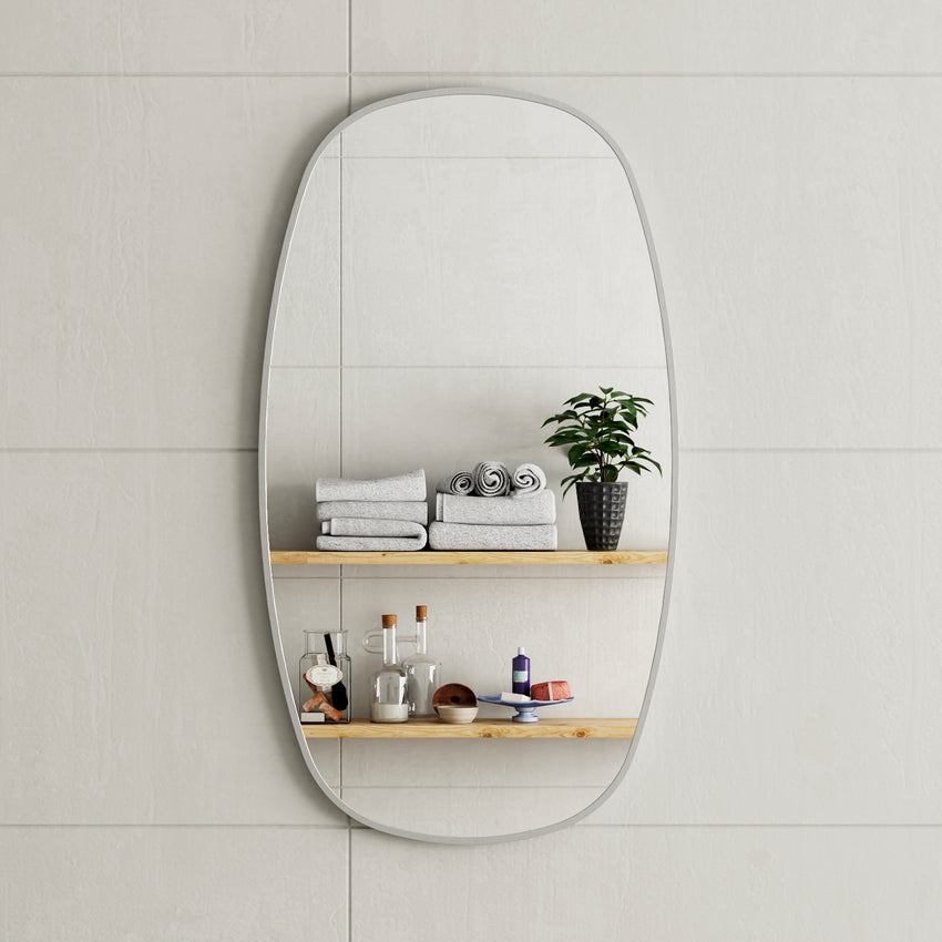 *Clearance* Riri Oblong 500mm x 900mm Framed Mirror, Brushed Nickel Frame