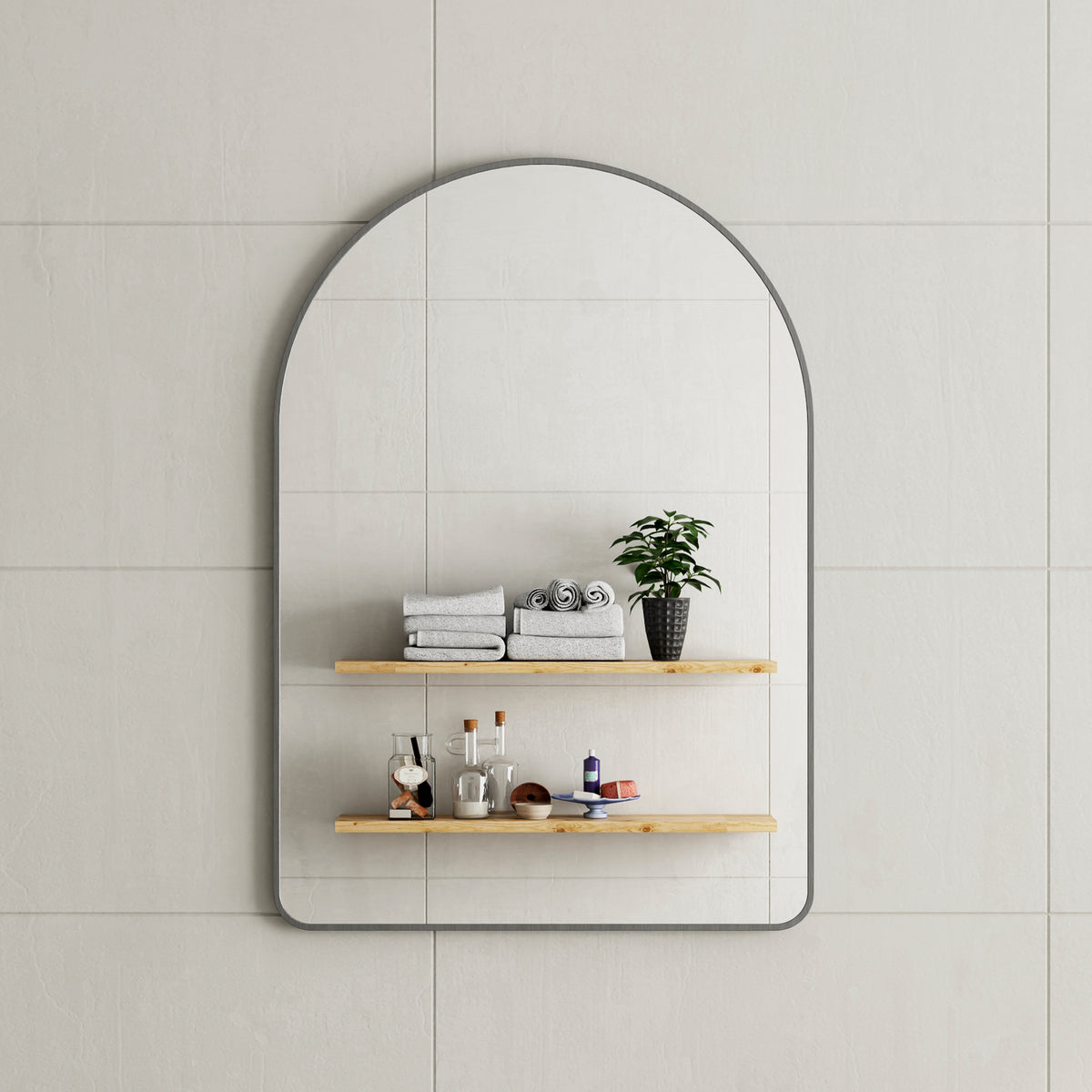 Arco Arch 700mm x 1000mm Framed Mirror with Brushed Gunmetal Frame *Clearance Stock*
