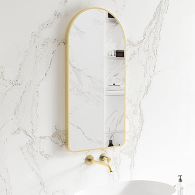 *Clearance* Arco Arch 400mm x 800mm Framed Mirror, Brushed Brass (Gold) Frame