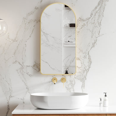 *Clearance* Arco Arch 400mm x 800mm Framed Mirror, Brushed Brass (Gold) Frame
