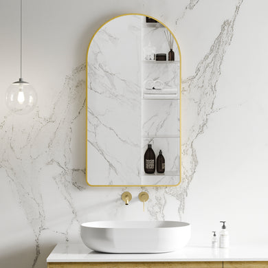 *Clearance* Arco Arch 550mm x 1000mm Framed Mirror, Brushed Brass (Gold) Frame
