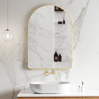 *Clearance* Arco Arch 700mm x 1000mm Mirror with Brushed Brass (Gold) Frame