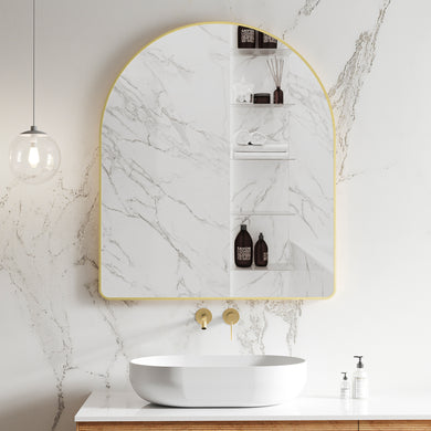 *Clearance* Arco Arch 850mm x 1000mm Framed Mirror, Brushed Brass (Gold) Frame