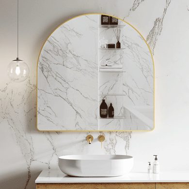 *Clearance* Arco Arch 400mm x 800mm Framed Mirror, Brushed Brass (Gold) Frame