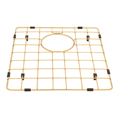 Retto II Stainless Steel Sink Grid 350 x 400mm with Rear Waste Hole, Brushed Brass Gold