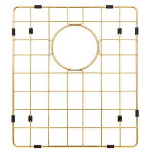 Retto II Stainless Steel Sink Grid 350 x 400mm with Rear Waste Hole, Brushed Brass Gold