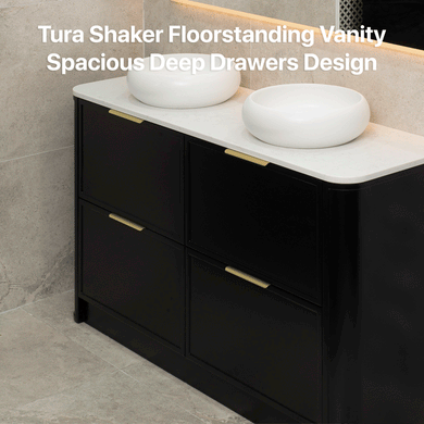 Tura Shaker 1200mm Curved Floorstanding Vanity Cabinet, Matte Black