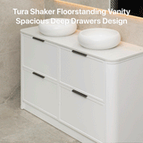 Tura Shaker 1800mm Curved Floorstanding Vanity Cabinet, Matte White