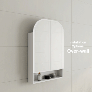*Clearance* Tura Arch 600mm x 900mm Mirrored Shaving Cabinet with Exposed Shelf, Matte White