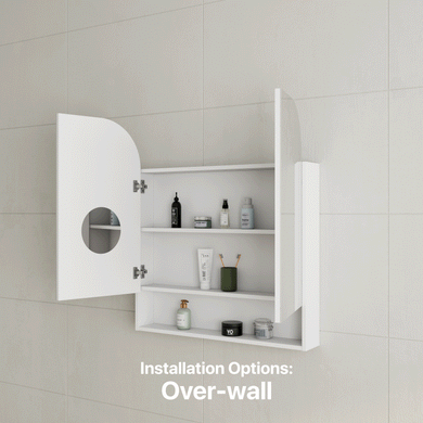 *Clearance* Tura Arch 800mm x 900mm Mirrored Shaving Cabinet with Exposed Shelf, Matte White