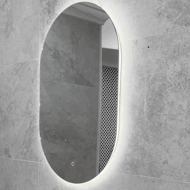 *Clearance* Pill Oval 600mm x 900mm Backlit LED Frameless Mirror with Polished Edge and Demister