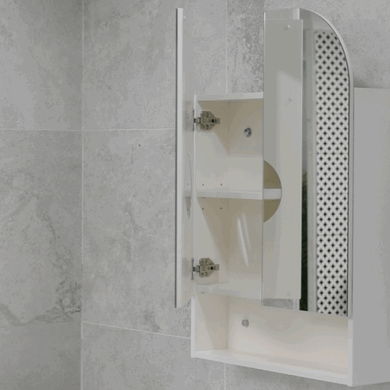 *Clearance* Tura Arch 800mm x 900mm Fronlit LED Mirrored Shaving Cabinet with Exposed Shelf, Matte White