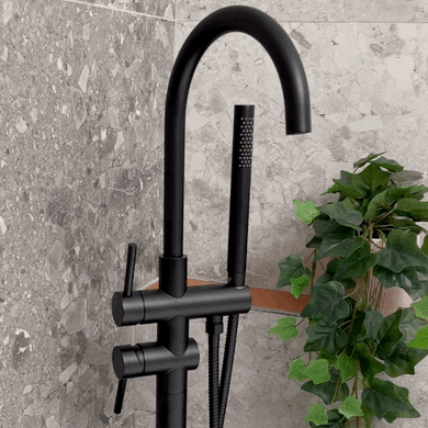 Profile III Floor Mounted Bath Filler with Mixer and Hand Shower, Brushed SS Nickel