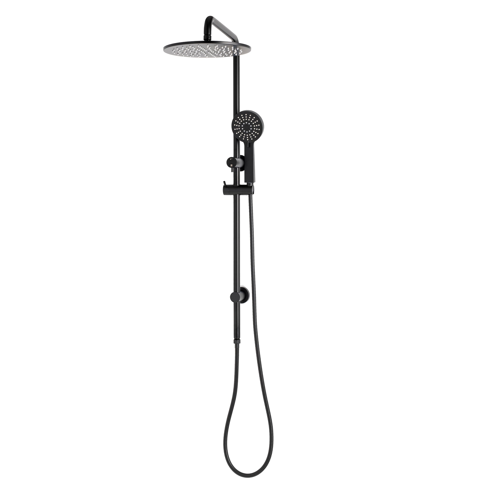 Profile Round Twin Shower System with Adjustable Rail and 250mm Head, Matte Black