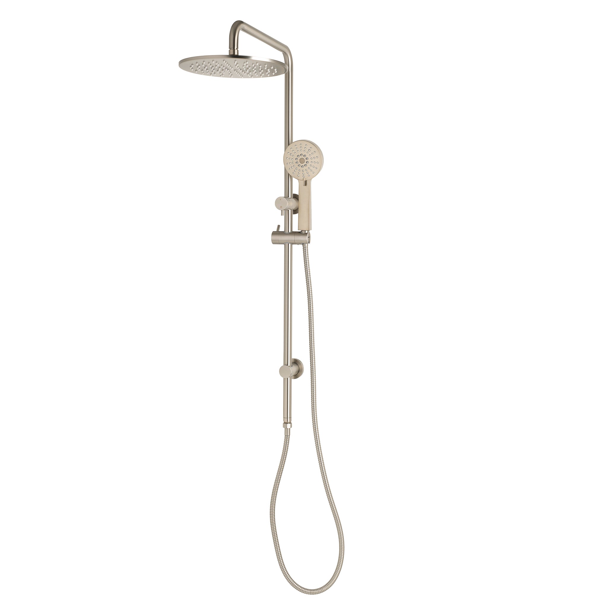 Profile Round Twin Shower System with Adjustable Rail and 250mm Head, Brushed Nickel