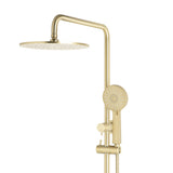 Profile Round Twin Shower System with Adjustable Rail and 250mm Head, Brushed Brass