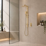 Retto Square Twin Shower System with Adjustable Rail and 250mm Head, Brushed Brass (Gold)