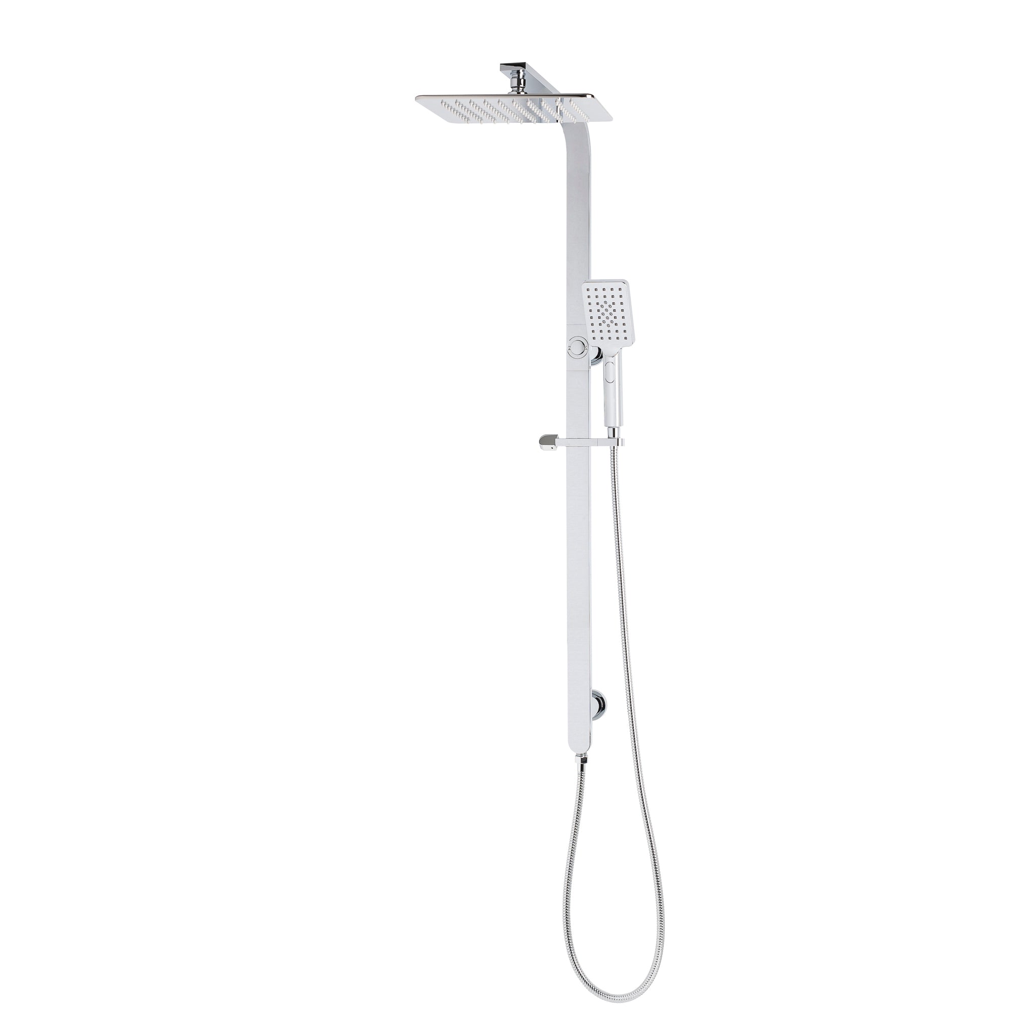 Jena Square Twin Shower System with Adjustable Rail, Push Button Diverter and 250mm Head, Polished Chrome