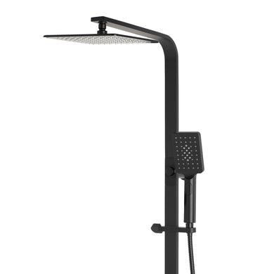 Jena Square Twin Shower System with Adjustable Rail, Push Button Diverter and 250mm Head, Matte Black