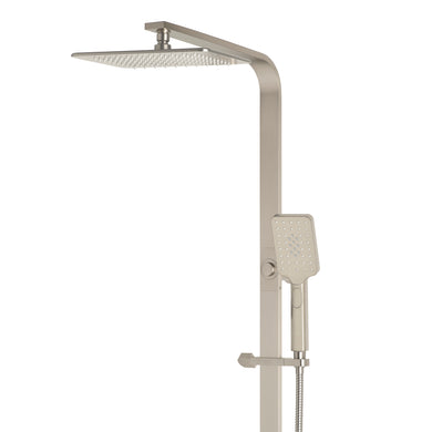 Jena Square Twin Shower System with Adjustable Rail, Push Button Diverter and 250mm Head, Brushed Nickel