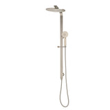 Jena Round Twin Shower System with Adjustable Rail, Push Button Diverter and 250mm Head, Brushed Nickel