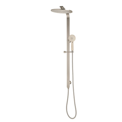 Jena Round Twin Shower System with Adjustable Rail, Push Button Diverter and 250mm Head, Brushed Nickel