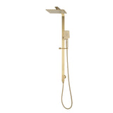 Jena Square Twin Shower System with Adjustable Rail, Push Button Diverter and 250mm Head, Brushed Brass (Gold)