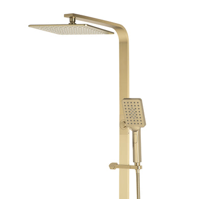 Jena Square Twin Shower System with Adjustable Rail, Push Button Diverter and 250mm Head, Brushed Brass (Gold)