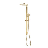Jena Round Twin Shower System with Adjustable Rail, Push Button Diverter and 250mm Head, Brushed Brass (Gold)