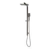 Jena Square Twin Shower System with Adjustable Rail, Push Button Diverter and 250mm Head, Brushed Gunmetal