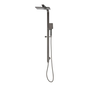 Jena Square Twin Shower System with Adjustable Rail, Push Button Diverter and 250mm Head, Brushed Gunmetal
