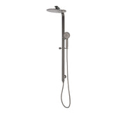 Jena Round Twin Shower System with Adjustable Rail, Push Button Diverter and 250mm Head, Brushed Gunmetal