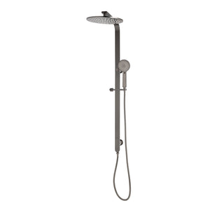 Jena Round Twin Shower System with Adjustable Rail, Push Button Diverter and 250mm Head, Brushed Gunmetal