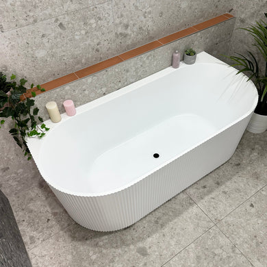 Brighton Groove 1700mm Fluted Oval Freestanding Back to Wall Bath, Gloss White