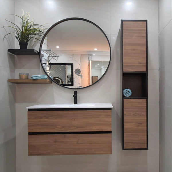 Deluxe Round 900mm Mirror with Black Frame