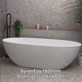 Byron Egg 1600mm Oval Freestanding Bath, Matte White