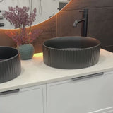 Kahm Fluted 360mm Above-Counter Basin, Matte Black *Clearance Stock*