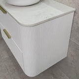 *Clearance* Tura Groove 900mm Curved Wall Hung Vanity Cabinet, Matte White