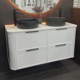 Tura Shaker 1200mm Curved Wall Hung Vanity Cabinet, Matte White